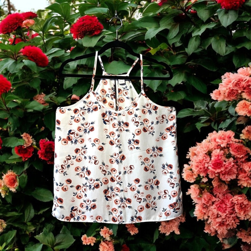 Paper Crane Off-White with Rust/Peach/Blue Floral Print Cami Top